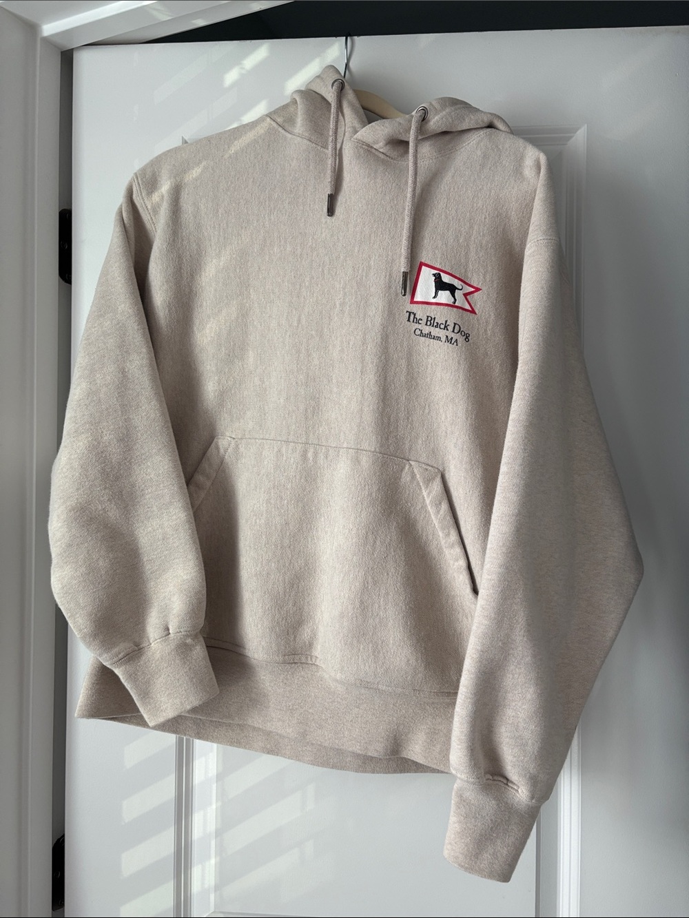 The Black Dog Cream Hoodie with Flag Logo